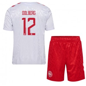 Fotbalové Dres Dánsko Kasper Dolberg #12 Dětské Venkovní Oblečení ME 2024 Krátký Rukáv (+ trenýrky)